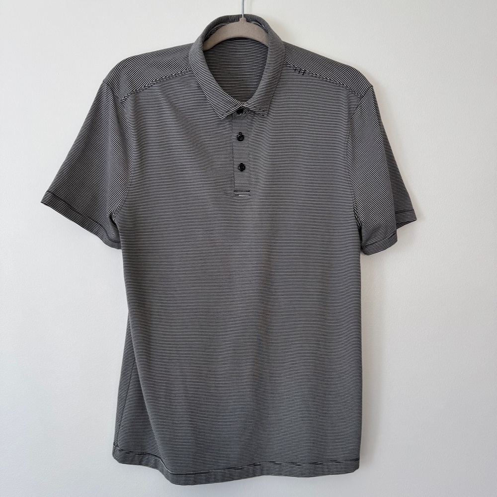 Lululemon Men's Evolution Polo Tonka Stripe Obsidian Vapor Short Sleeve Shirt S